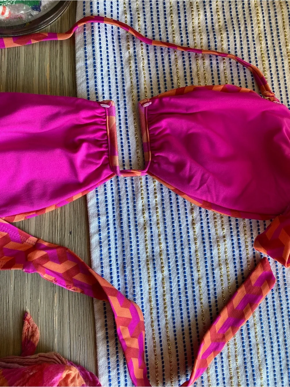 Monday Swimwear Clovelly V-Wire Balconette Bikini and Sarong 3 Pieces Pink Geo M